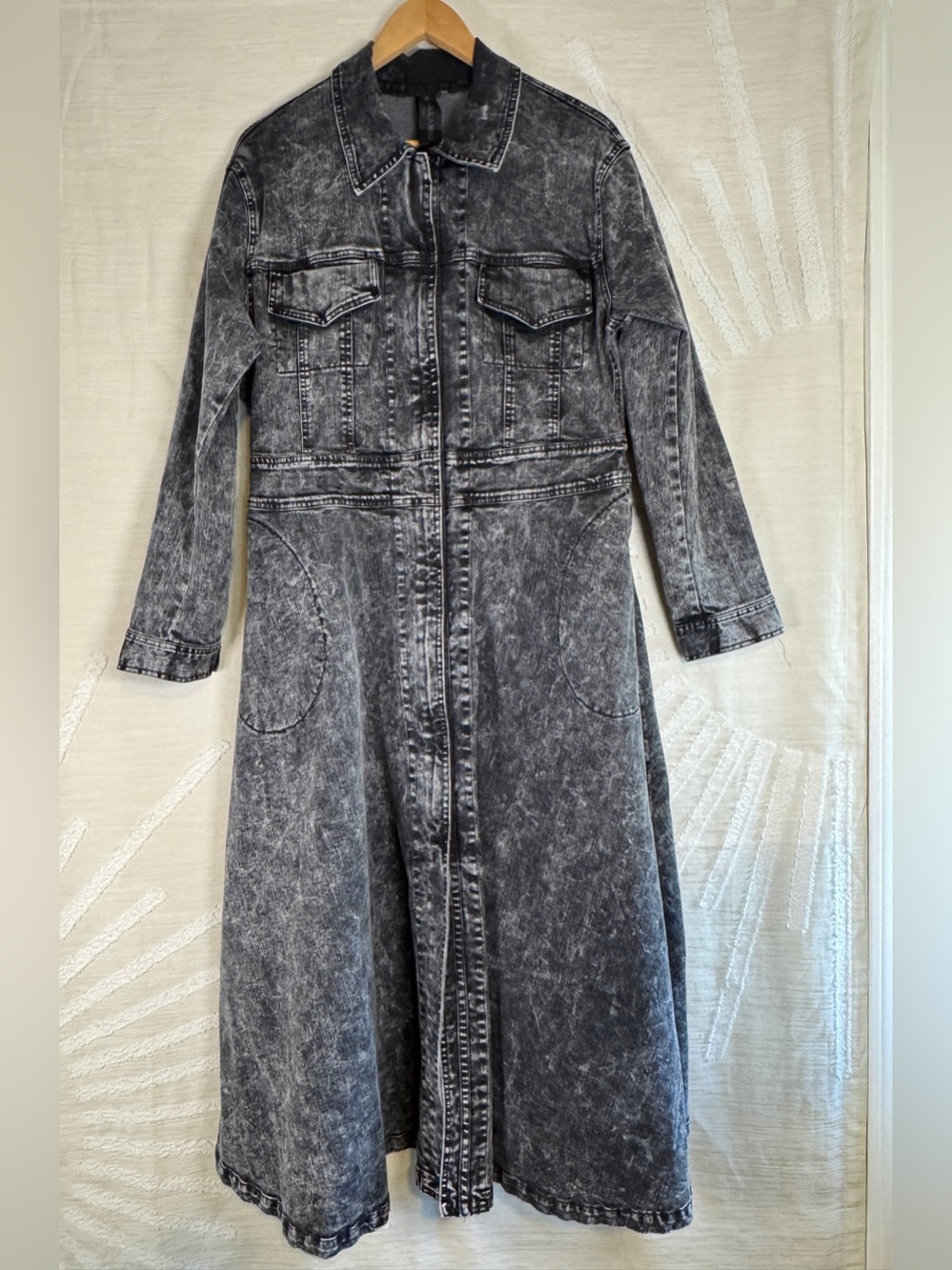 Norma Kamali Women’s 10 Black Acid Wash Denim Maxi Coat Dress Runway Vogue - Picture 2 of 10